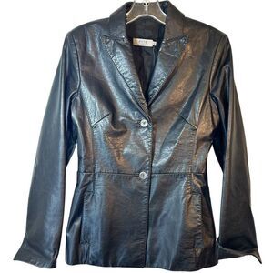 EXTE COLLEZIONE VERSACE WOMANS LEATHER JACKET BLAZER 42 US 6 BLACK ITALY CUT OUT